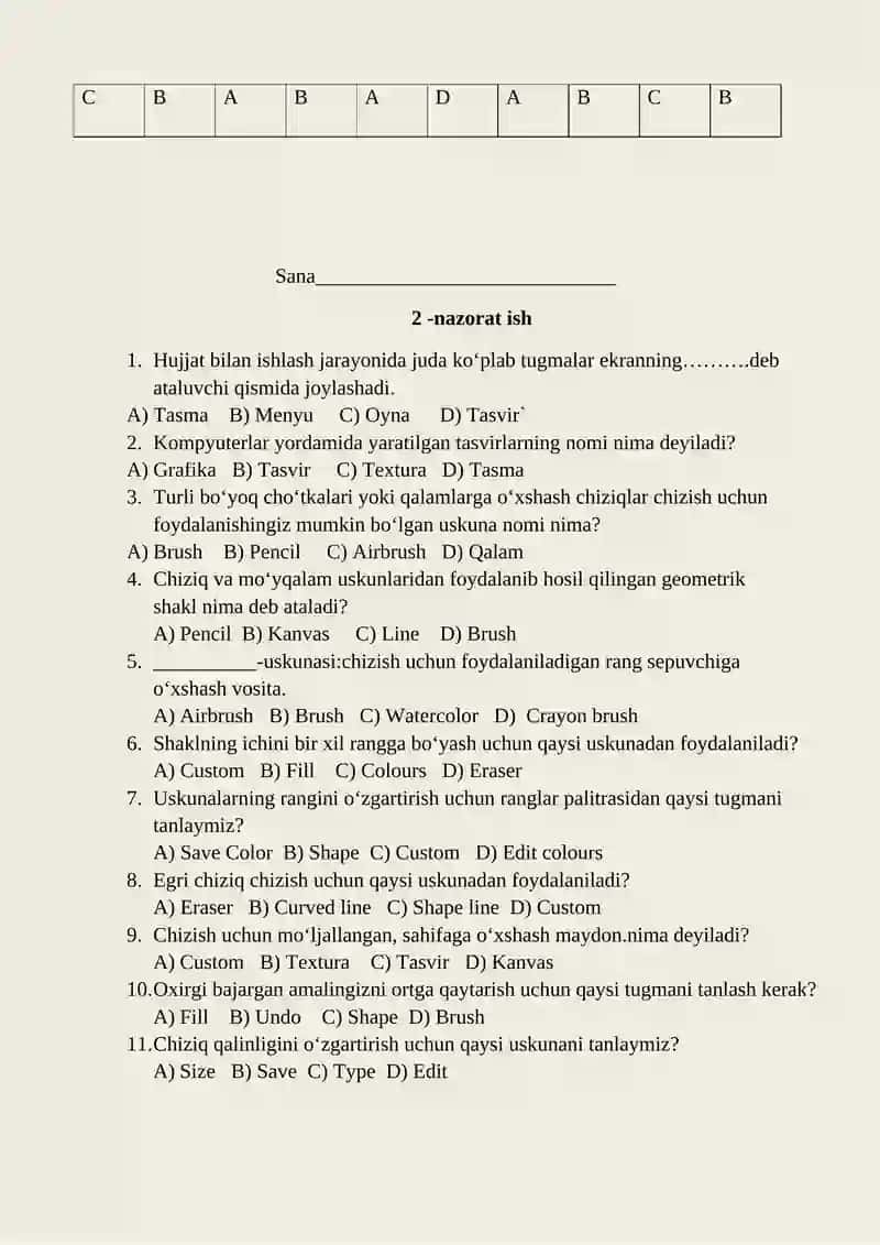 Informatika va axborot texnologiyalari fanidan nazorat ishi daftari 3