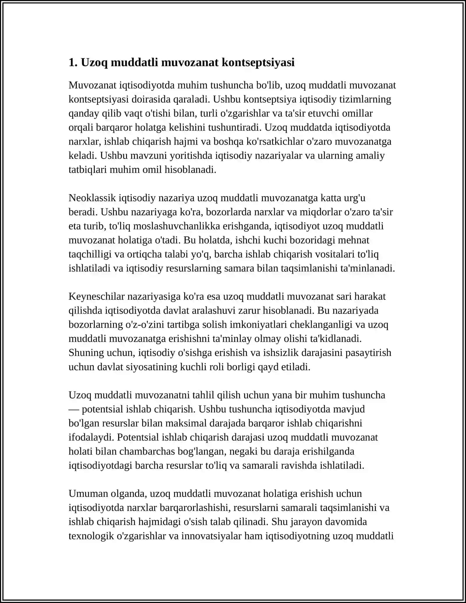 FIRMA VA TARMOQNING UZOQ MUDDATLI ORALIQDAGI MUVOZANATI 3