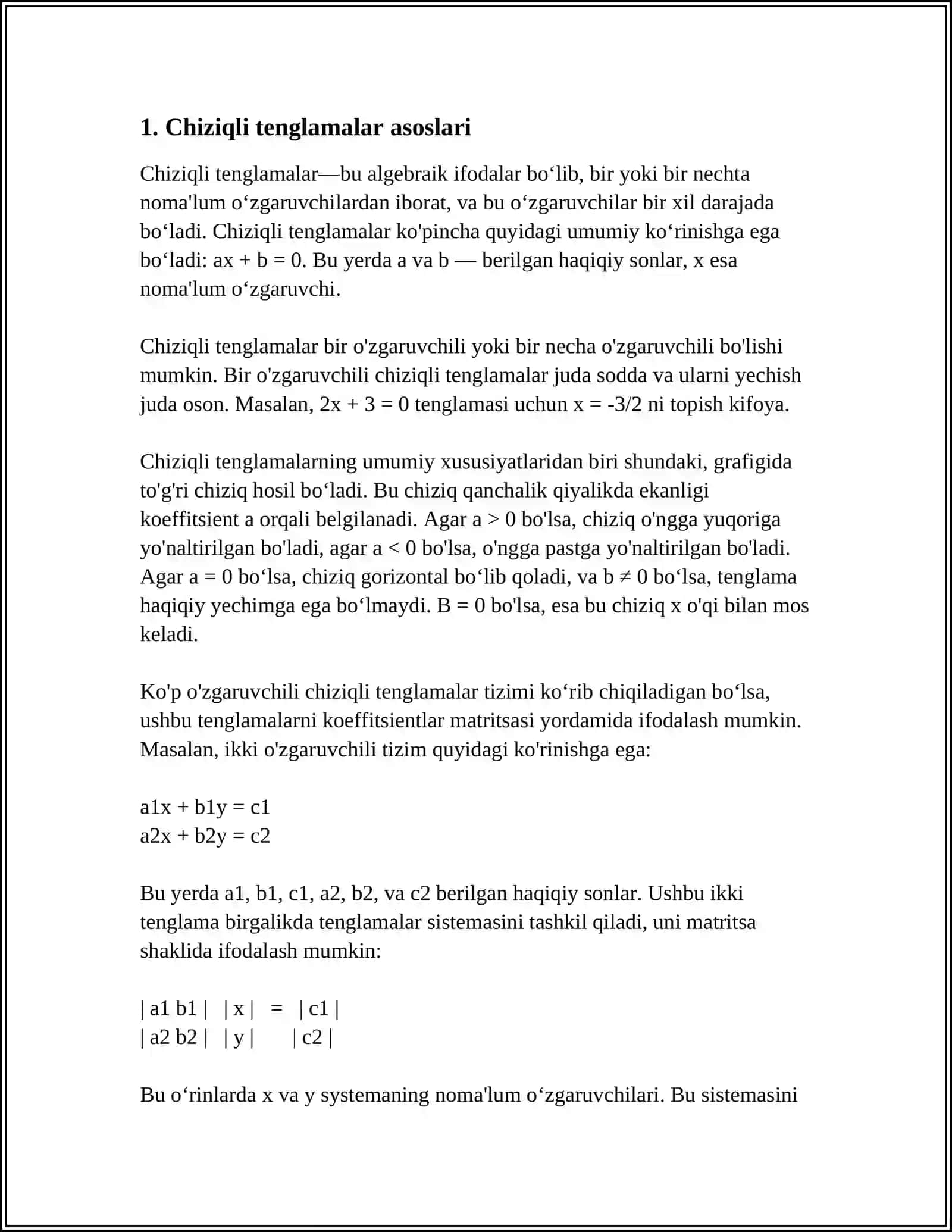 BIR JINSLI TENGLAMALAR SISTEMASI. FUNDAMENTAL YECHIM 3