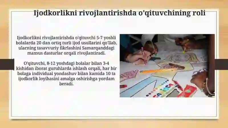 Ijodkorlikni rivojlantirishda o'qituvchining roli 3