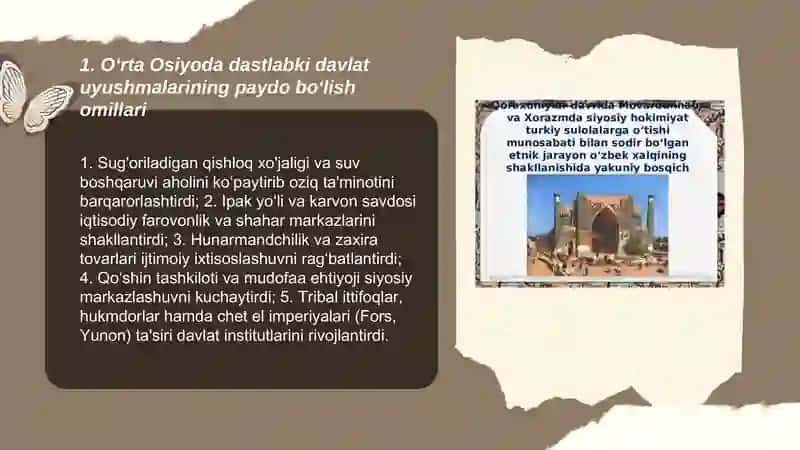 Oʻrta Osiyo hududida dastlabki davlat uyushmalarining vujudga kelishi 3
