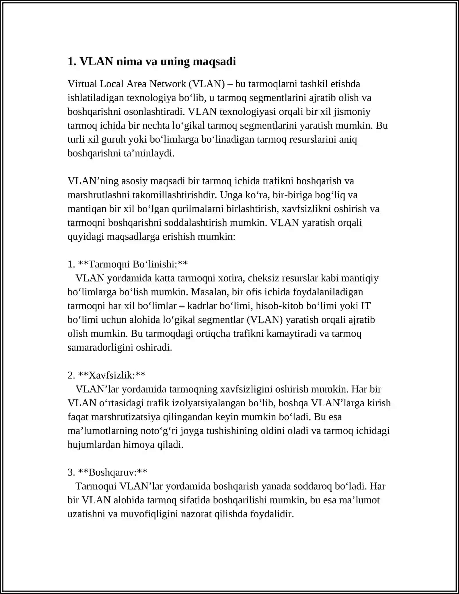 VLAN KONFIGURATSIYASI 3