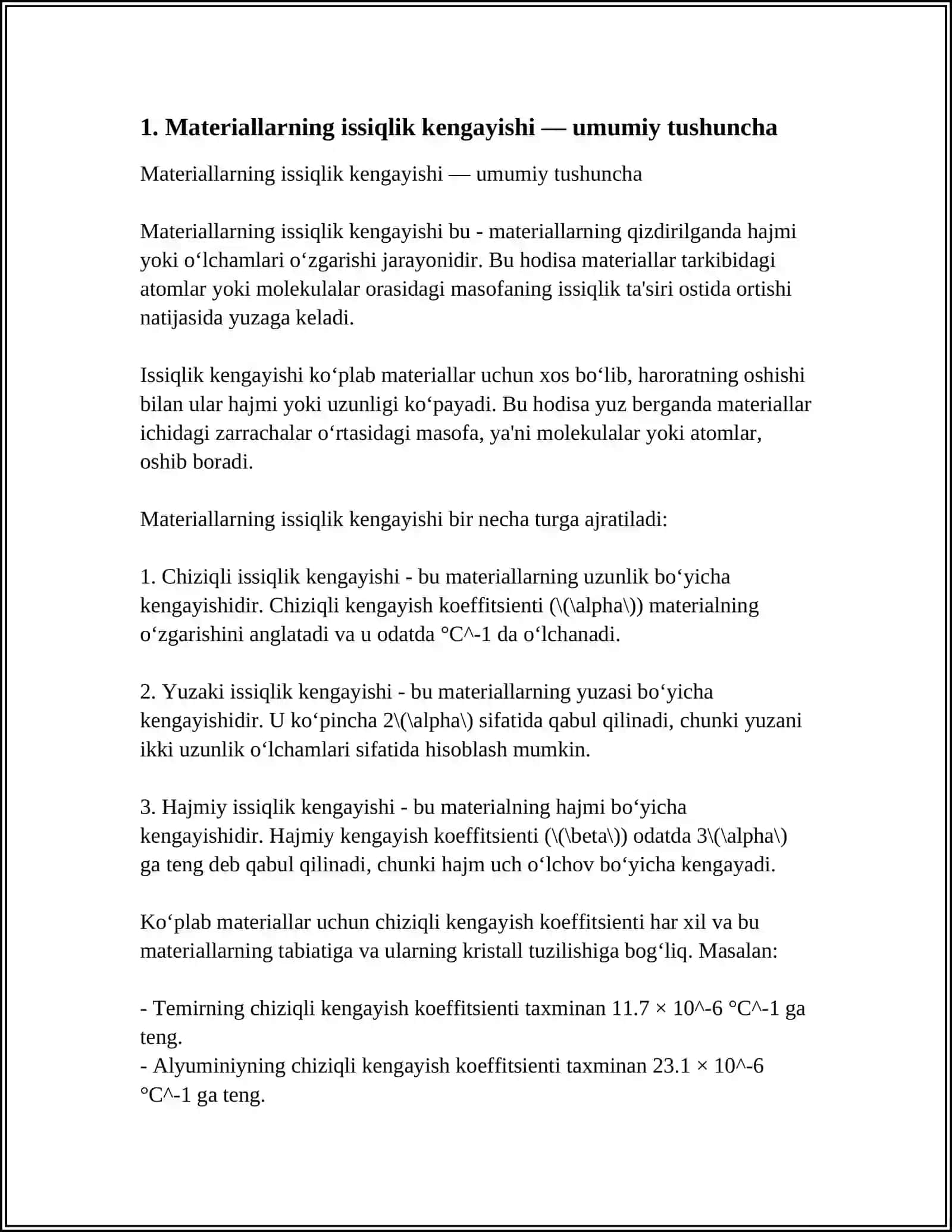 MATERIALLARNING ISSIQLIK KENGAYISHI 3