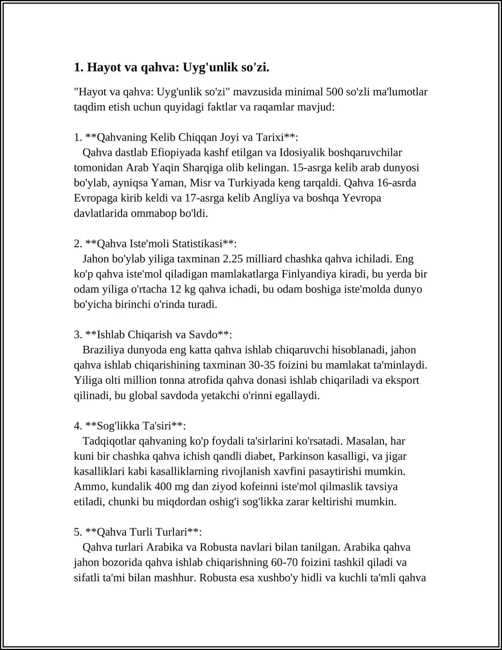 HAYOT VA QAHVA PIYOLASI MAVZUSIDA PUBLITSISTIK MAQOLA 3