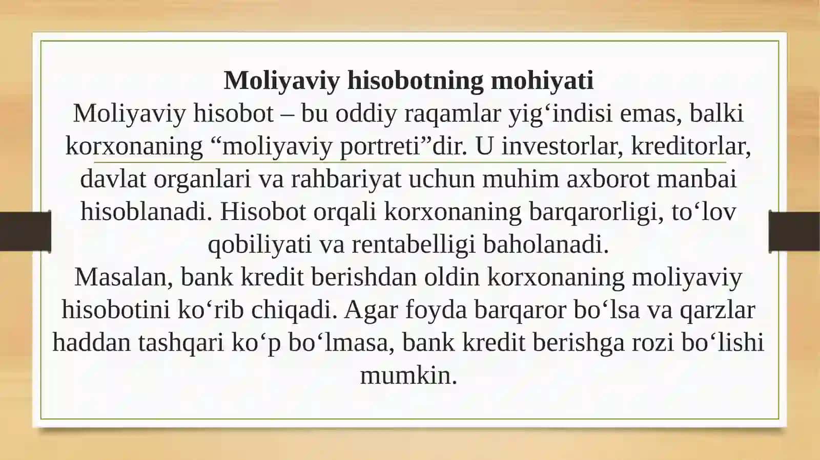 Moliyaviy hisobot faniga kirish 3