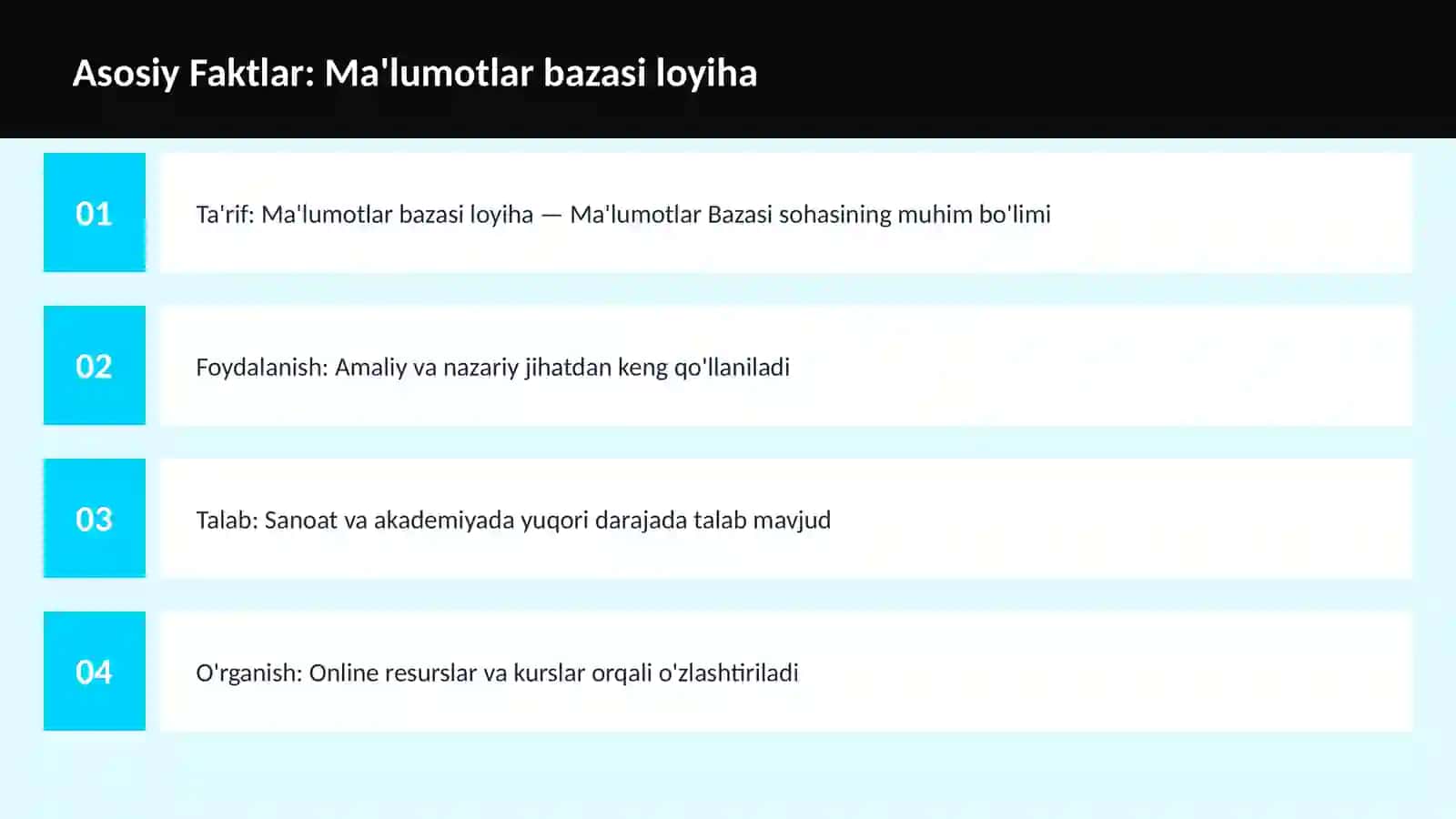 Mavzuga Kirish — Ma'lumotlar bazasi loyiha 3
