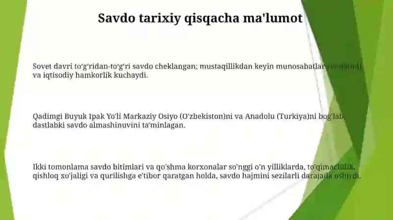 O'zbekiston va Turkiya davlatlari o'rtasidagi savdo aloqalari 3