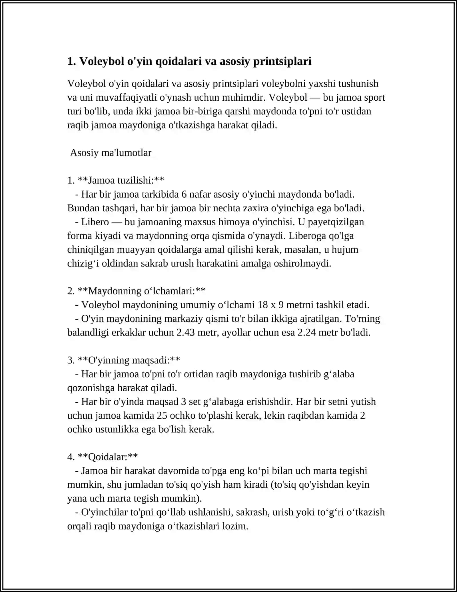 VOLEYBOLL SPORT OʻYINLARI HAQIDA 3