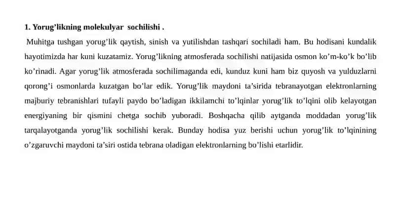 Yorugʻlikning molekulyar sochilishining Reley nazariyasini oʻrganish 3