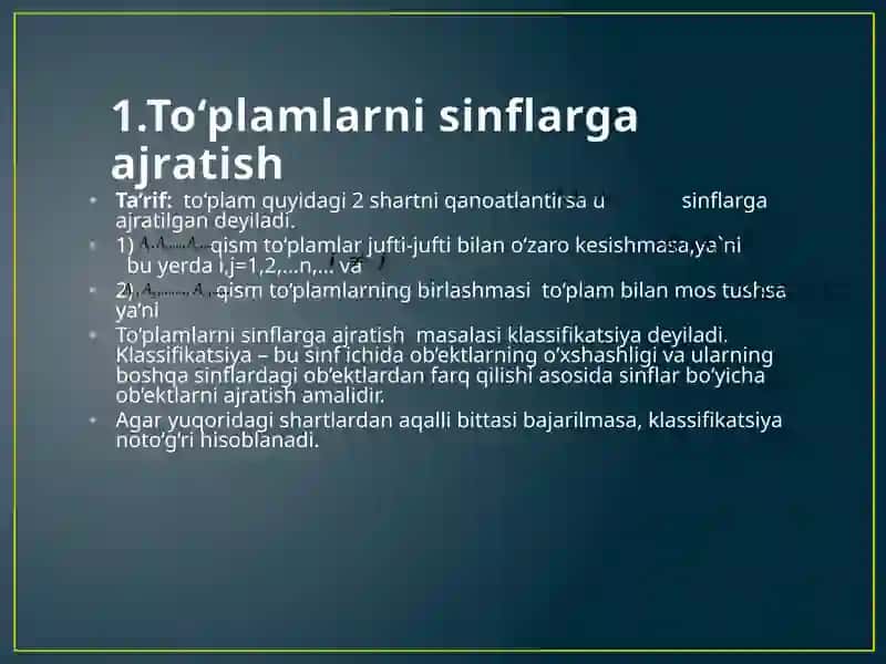 To‘plamlarni sinflarga ajratish 3