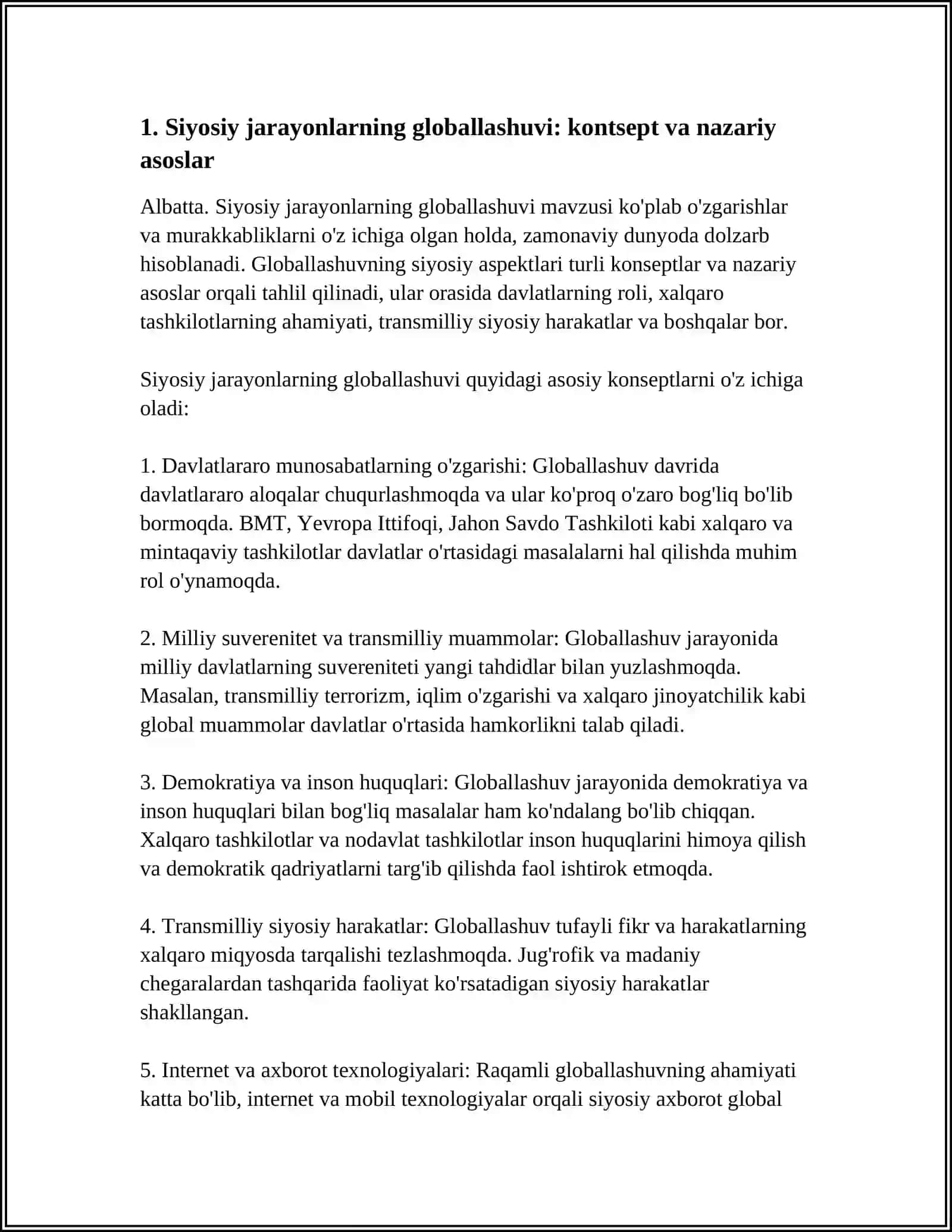 SIYOSIY JARAYONLAR GLOBALLASHUVI 3