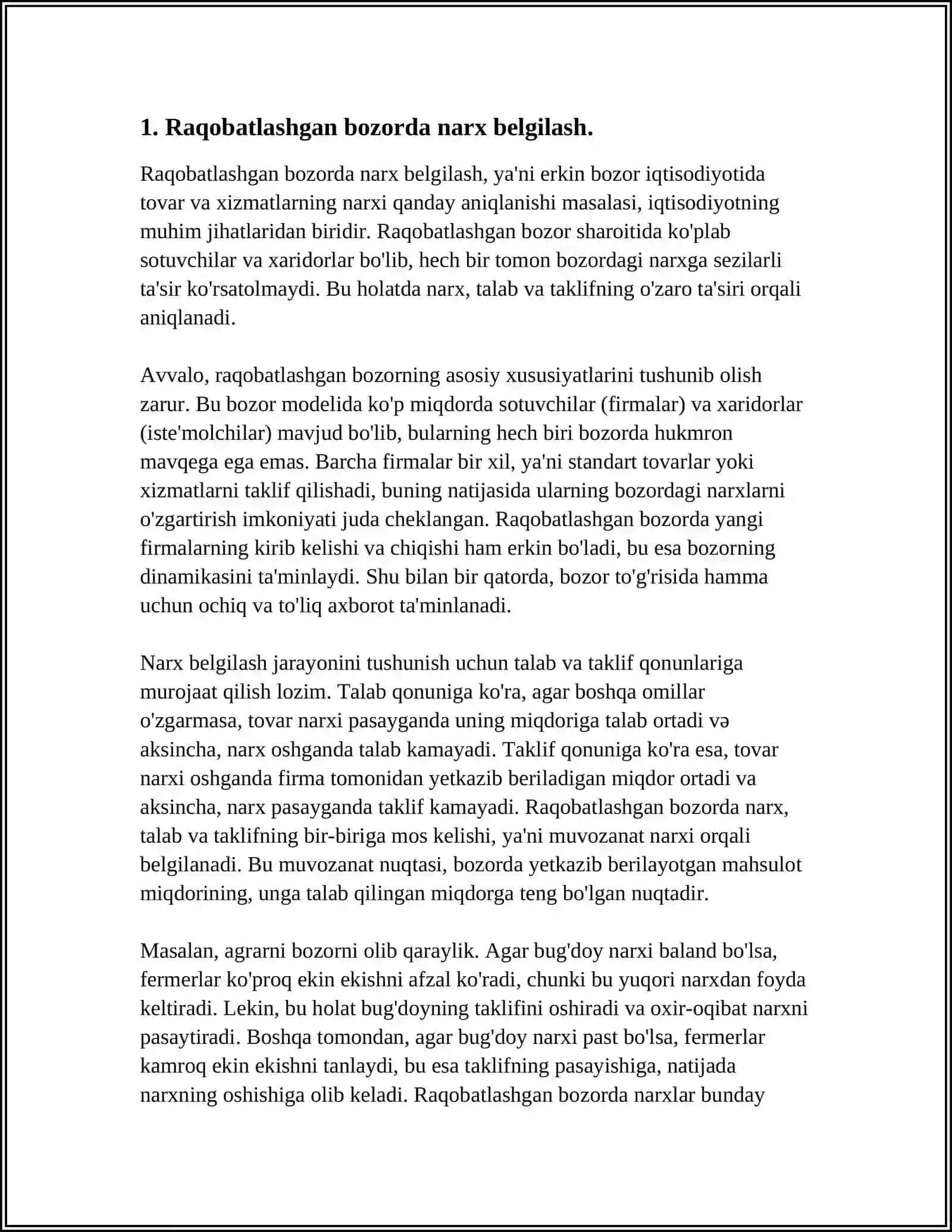 Raqobatlashgan bozorda narx belgilash 3