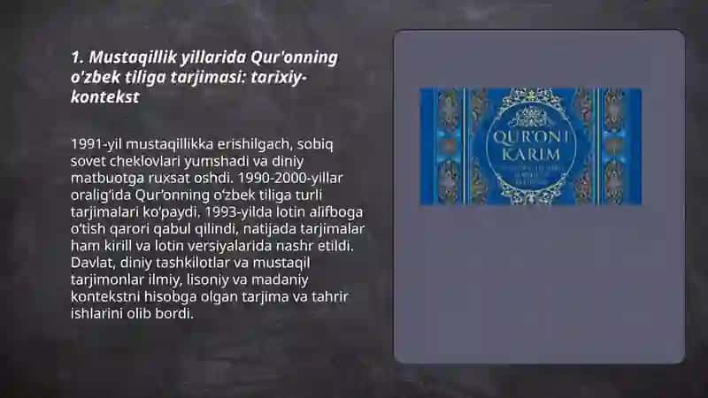 Mustaqillik yillarida Qur'onning o'zbek tiliga tarjima qilinishi 3