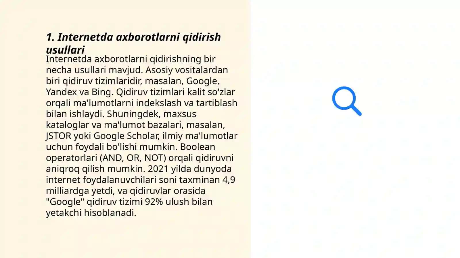 Internetda axborotlarni qidirish. Qidiruv tizimlari. Brauzerlar 3