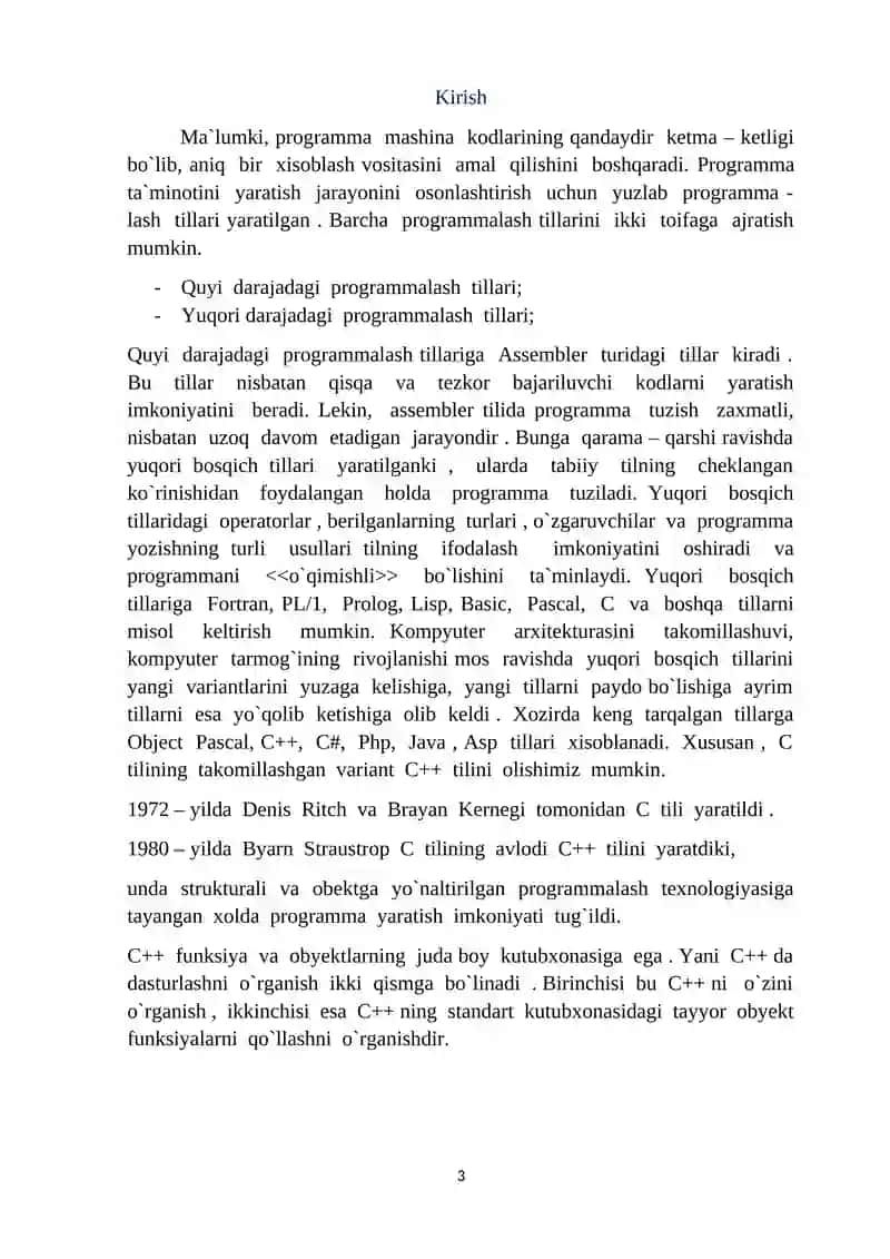 C++ DA BIR  O‘LCHOVLI IKKI O‘LCHOVLI VA DINAMIK MASSIVLAR. 3