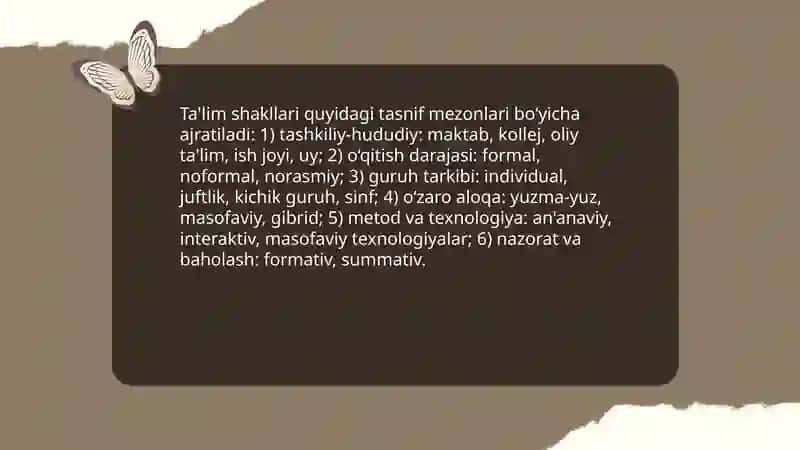 Ta'limni tashkil etish shakllari va turlari 3