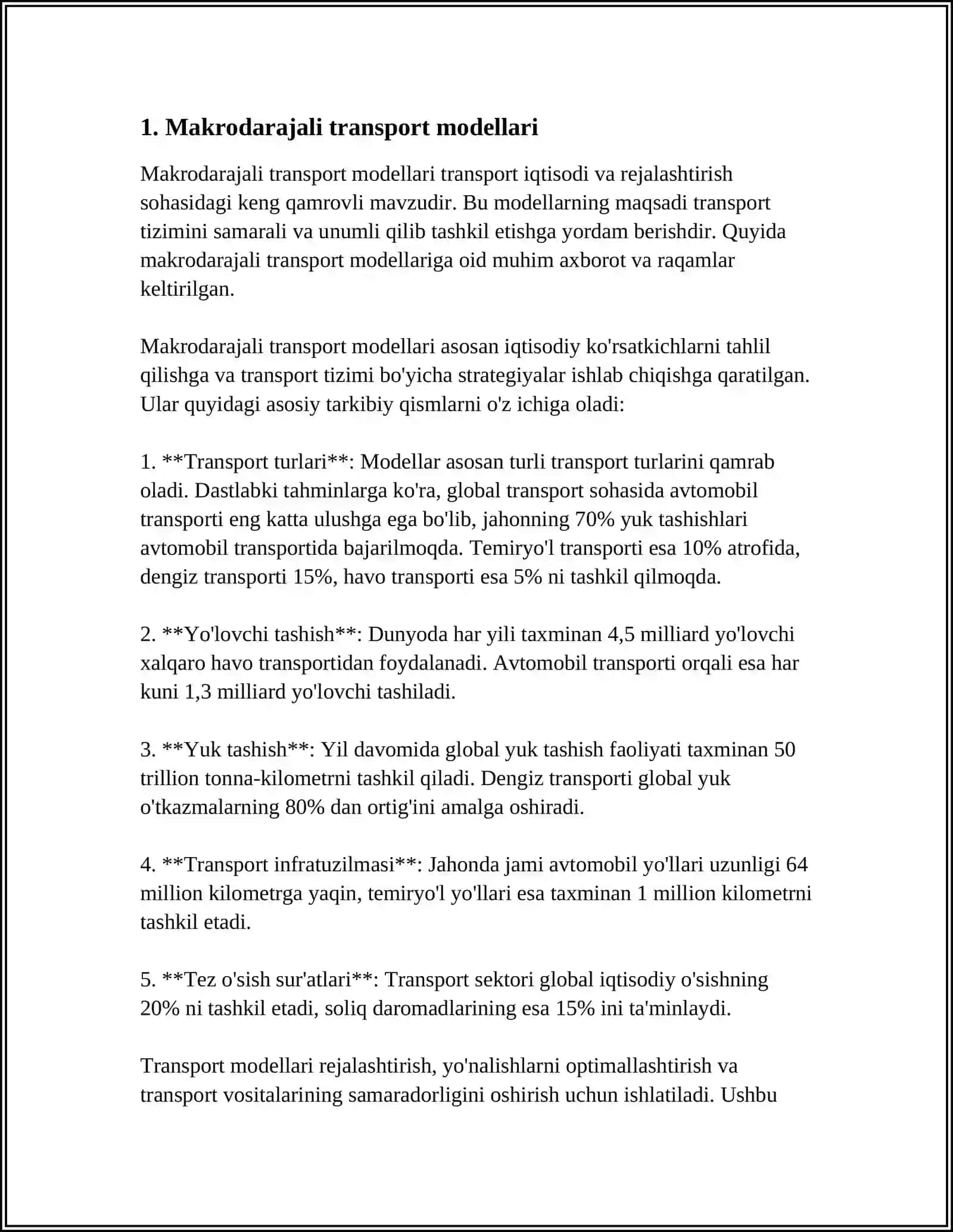 TRANSPORT MODELLARINING TURLARI 3
