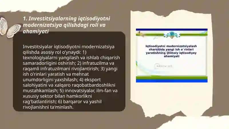 Iqtisodiyotni modernizatsiya qilish sharoitida investitsiyalar va ularning ahamiyati 3