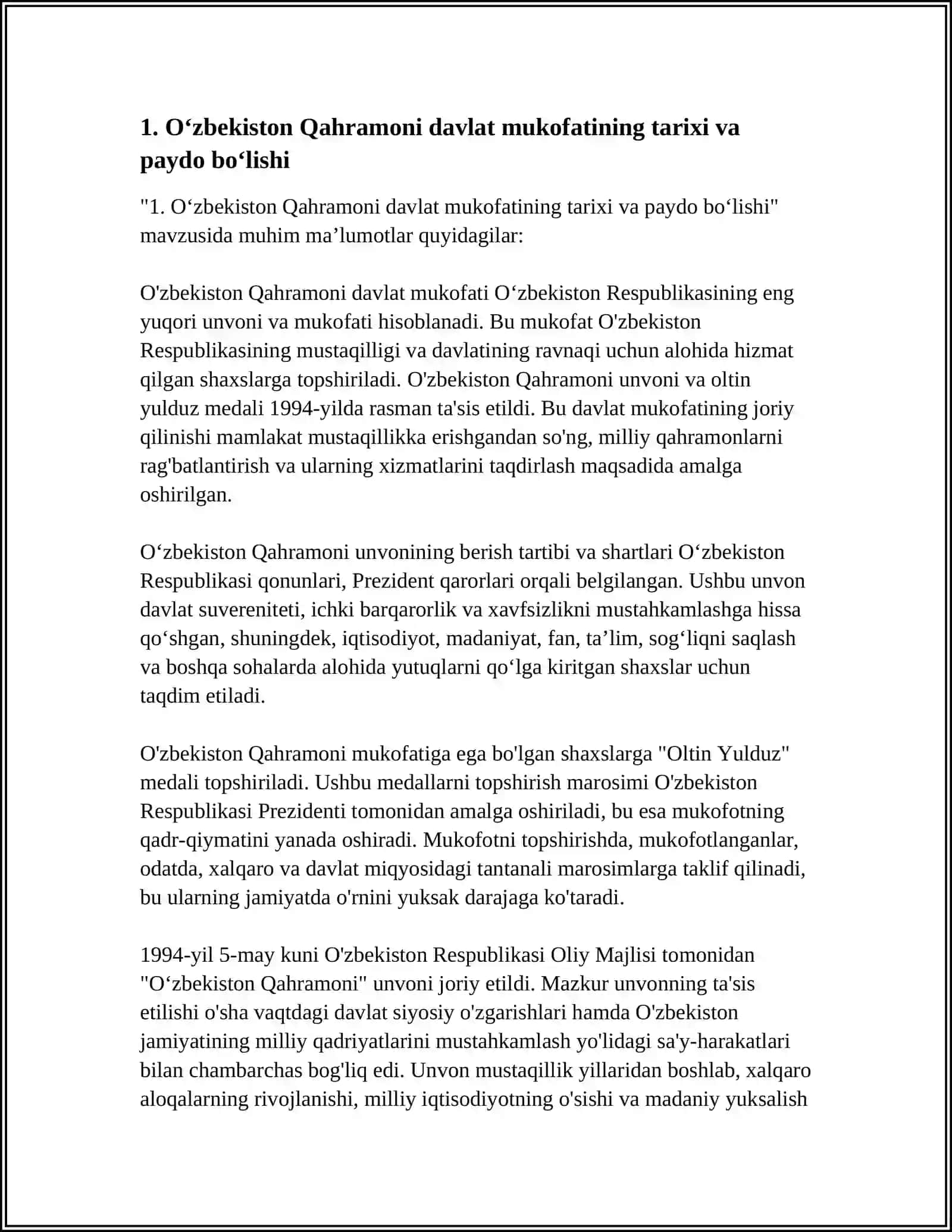 Oʻzbekiston Qahramoni Davlat Mukofati 3