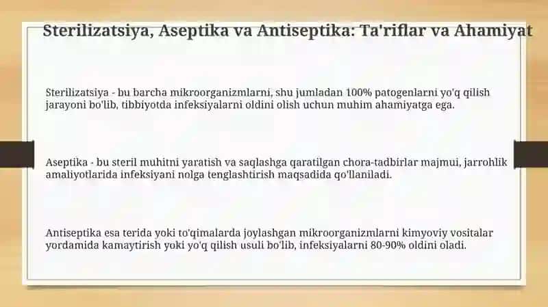 Sterilizatsiya usullari. Aseptika Antiseptika 3