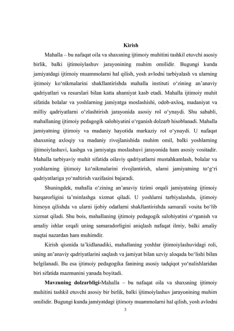 Mahalla ijtimoiylashuvning an'anaviy omili sifatida. 3