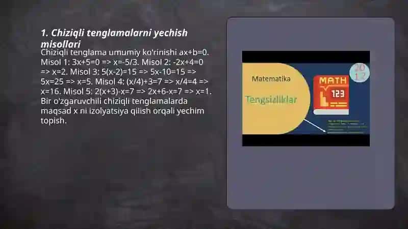 Chiziqli tenglamalarni yechish misollari 3