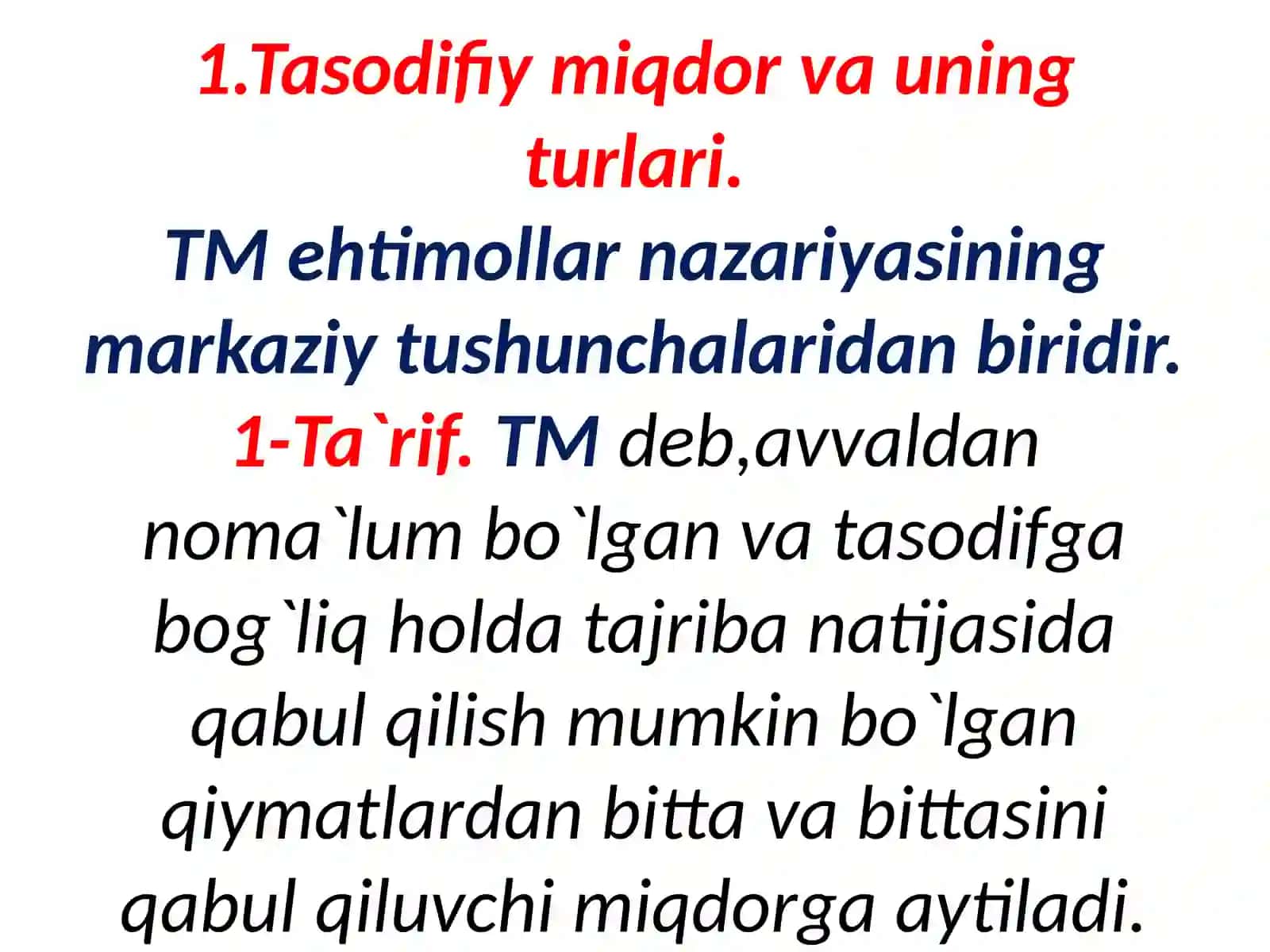 Uzluksiz Tasodifiy miqdorlar 3