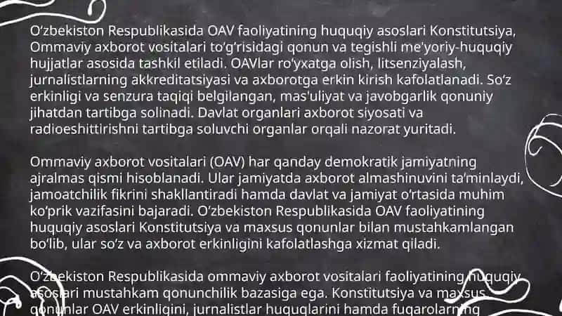 OAV Faoliyatining Huquqiy-Asoslari O'zbekiston Respublikasida 3