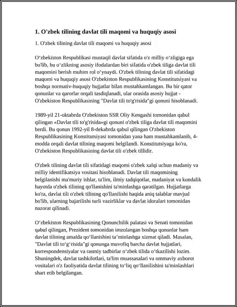 Mustaqil ish: O'zbek tili davlat tili 3