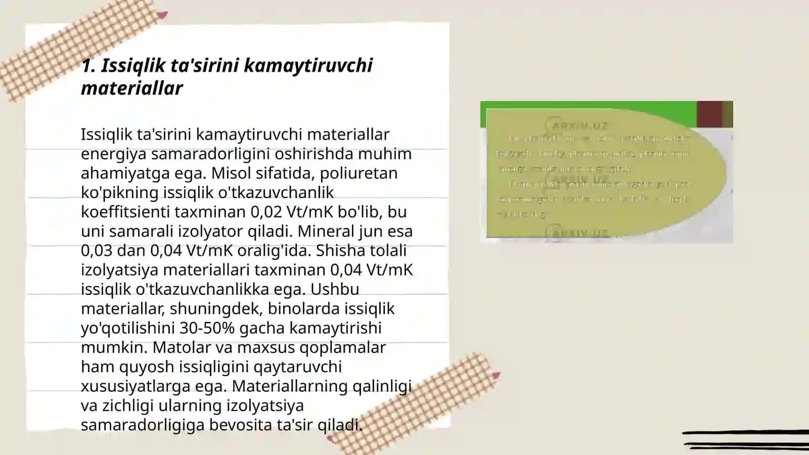 Issiqlik ta'sirini kamaytiruvchi materiallar 3
