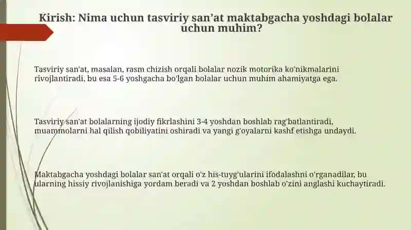 Maktabgacha yoshidagi bolalarda tasviriy sanʼatga sanʼat turlari bilan tanishtirish 3