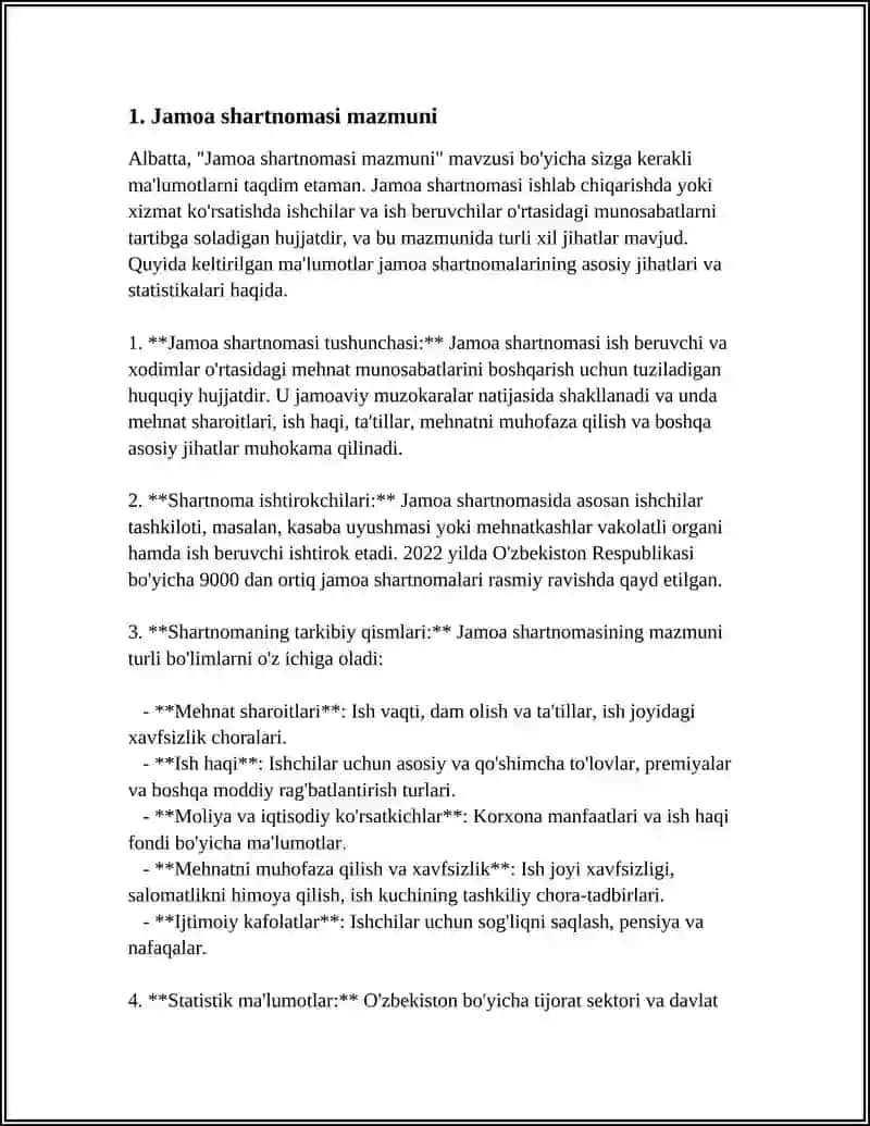 REFERAT Mavzu: JAMOAVIY MUZOKARALAR JAMOA SHARTNOMASI 3