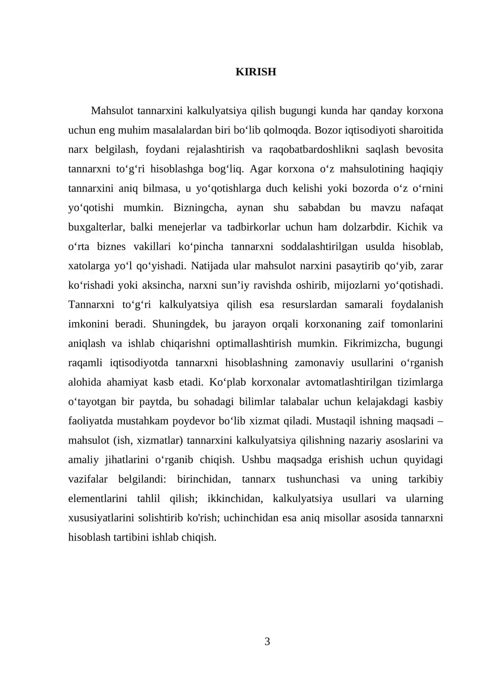 Mahsulot (ish, xizmatlar) tannarxini kalkulyatsiya qilish 3