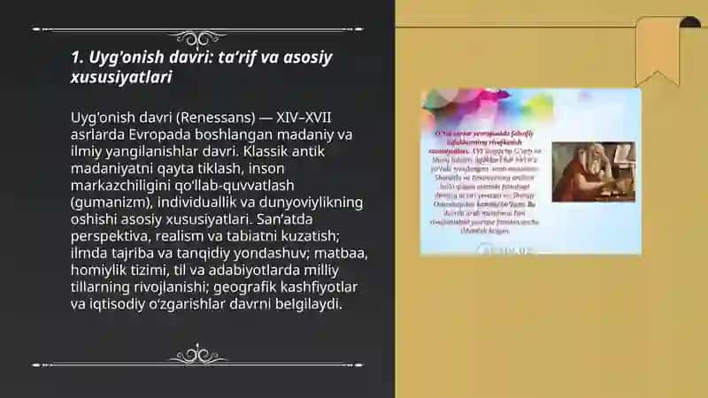 Uyg'onish davri mavzusida taqdimot tayyorlash 3