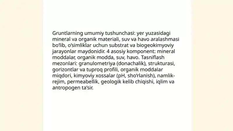Gruntlarning xususiyatlari va ularning tasnifi 3