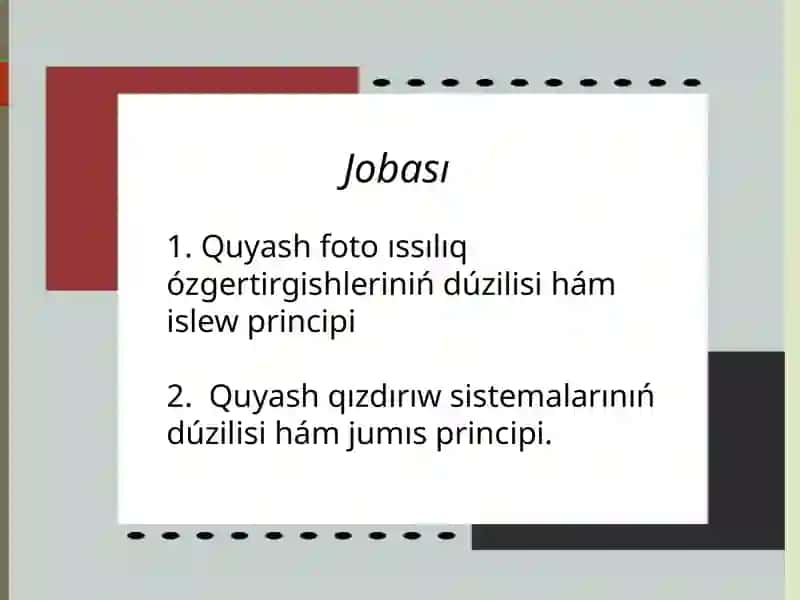 Quyash fotoelektrlik elementleri hám modulleri 3