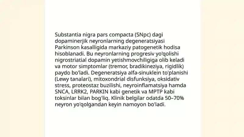 Parkinson kasalligi va uning patogenezi 3