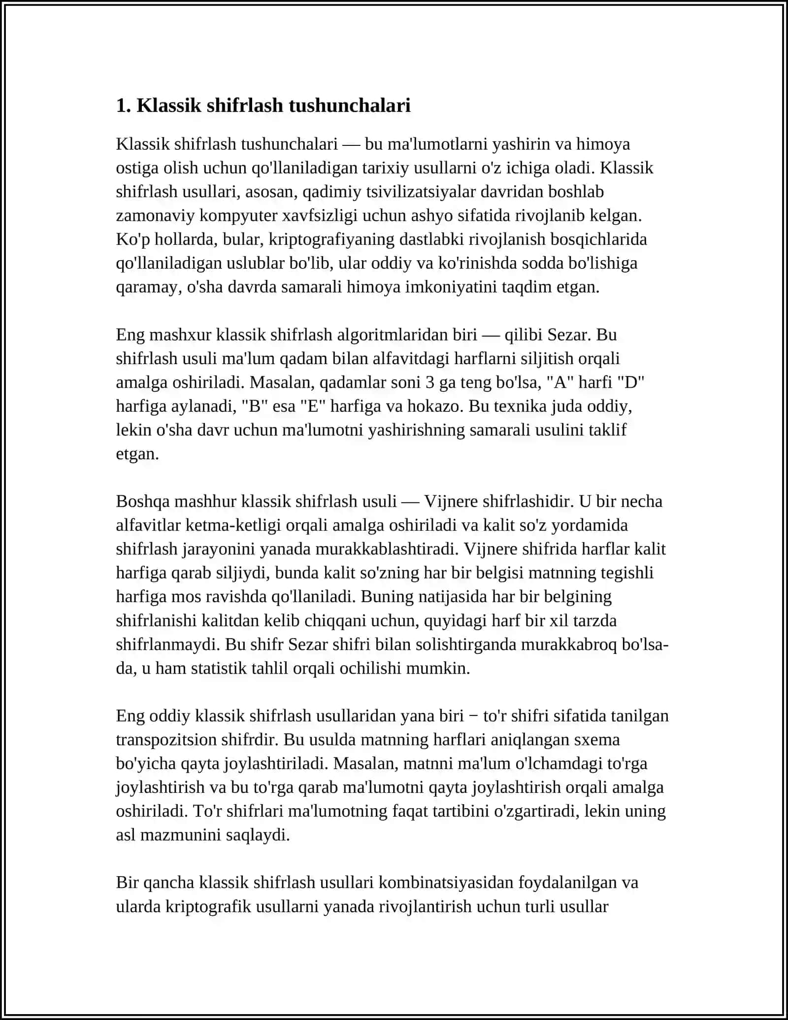 KLASSIK SHIFRLASH ALGARITMLARINI ISHLASH TARTIBINI O'RGANISH 3