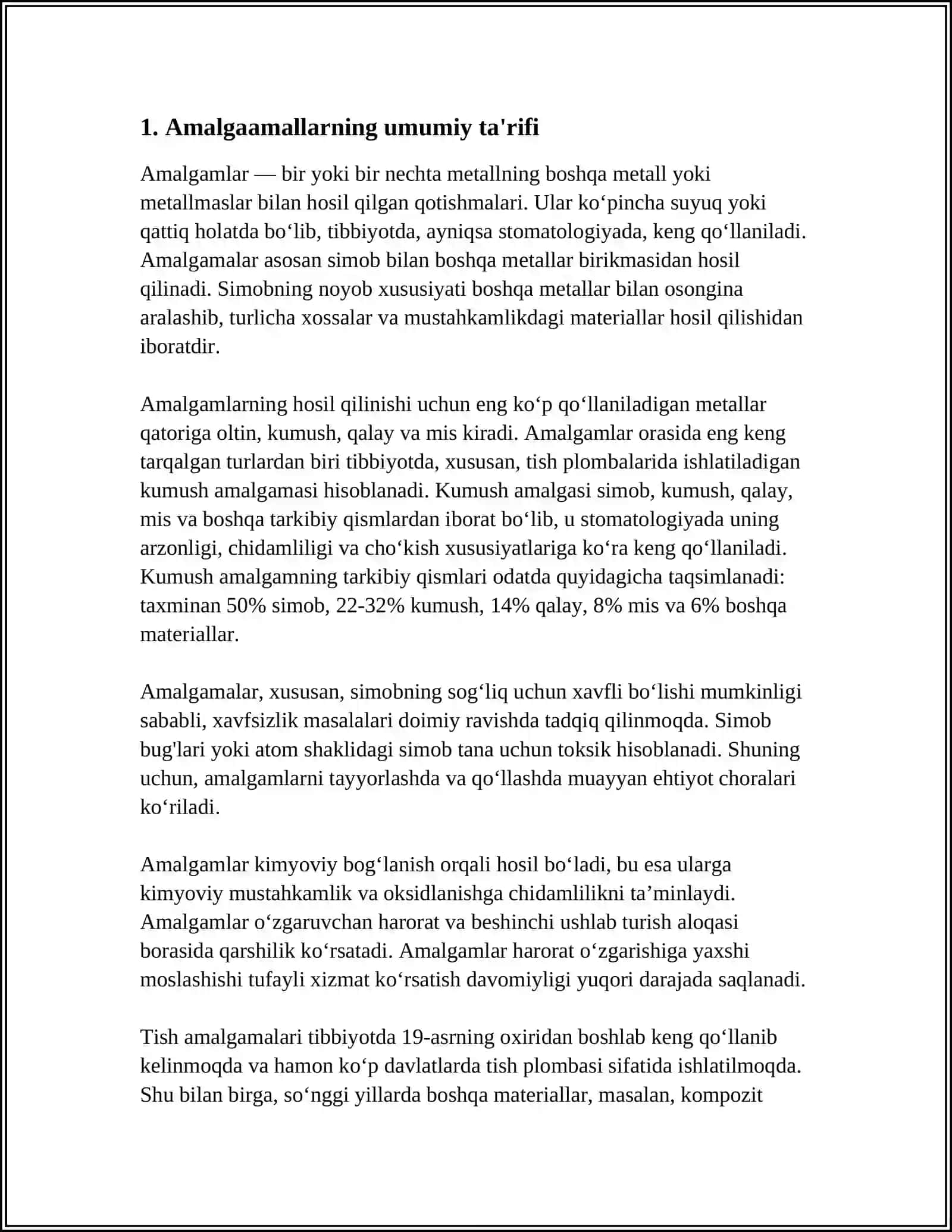 REFERAT Mavzu: AMALGAAMALLAR TURLARI XUSUSIYATLARI 3