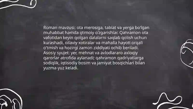 Togay Murodning Otamdan qolgan dalalar romani 3