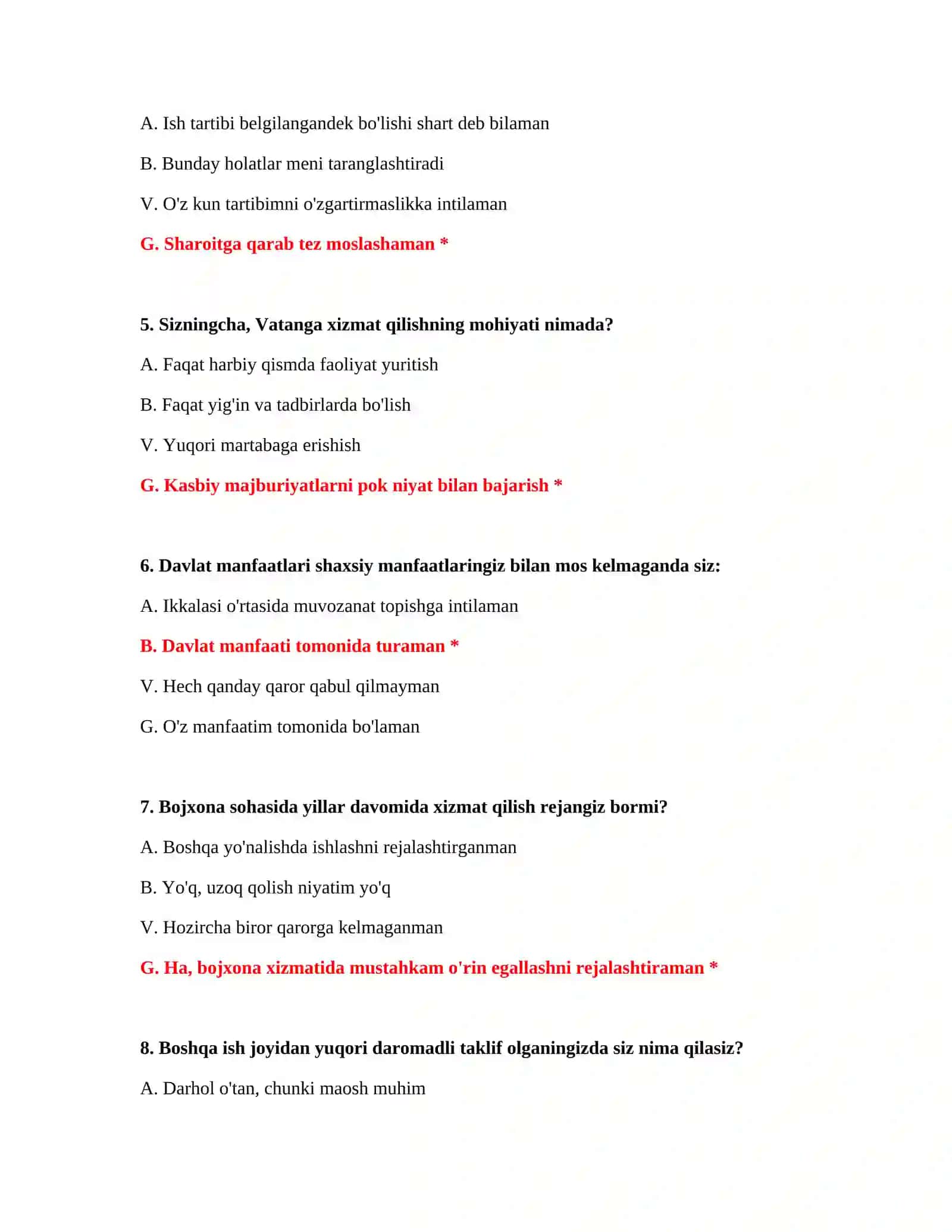 Bojxona IQ test PDF 3