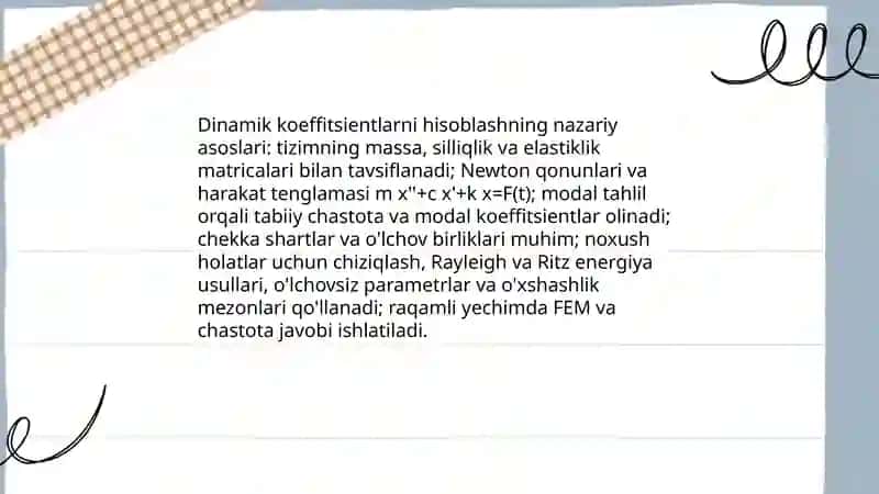 Dinamik koeffitsientlarni hisoblash 3