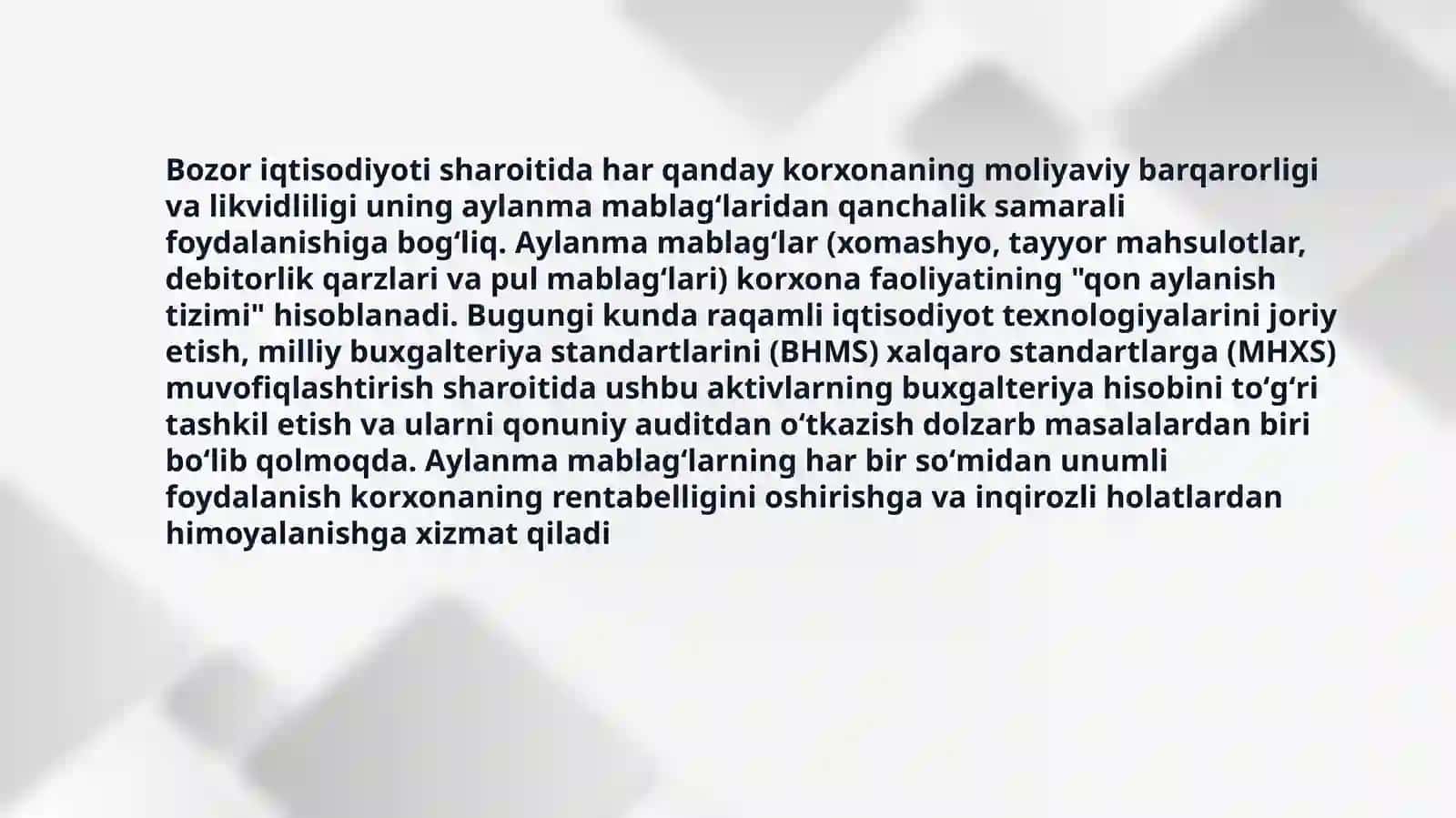 Korxonalarda aylanma mablag’lar hisobi va auditi 3