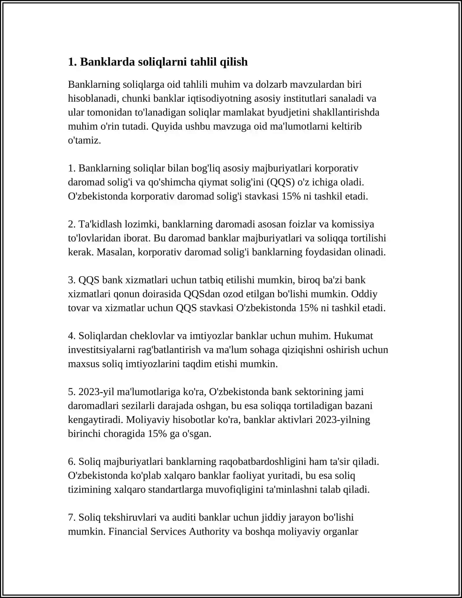 BANKLARDA SOLIQLAR HISOBI 3