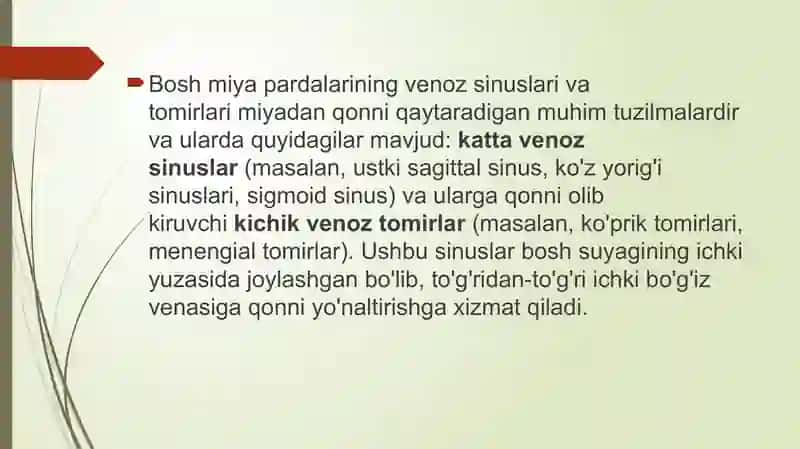 Boshmiyapardalariningvenozsinuslari va tomirlari 3