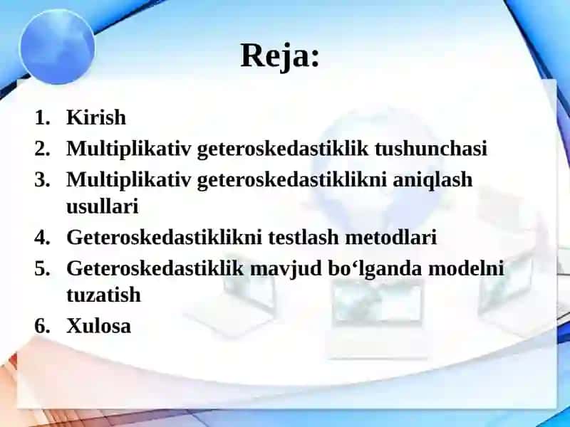 Multiplikativ geteroskedastiklik. Geteroskedastiklikni testlashtirish. 3