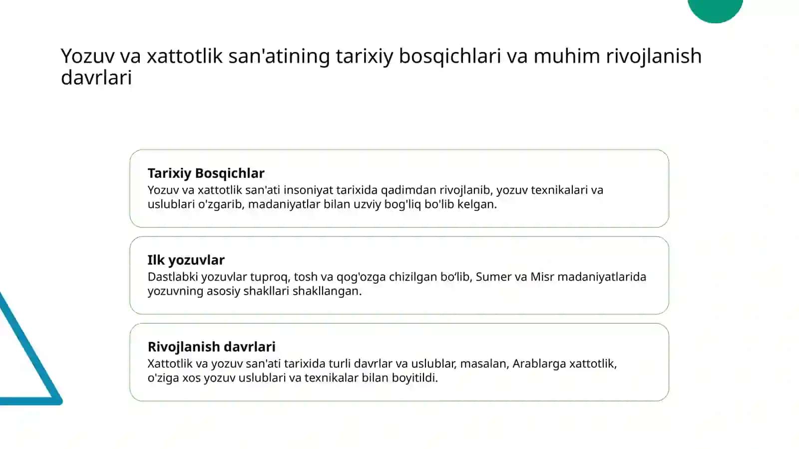 Yozuv va xattotlik san'atining rivojlanish bosqichlari 3