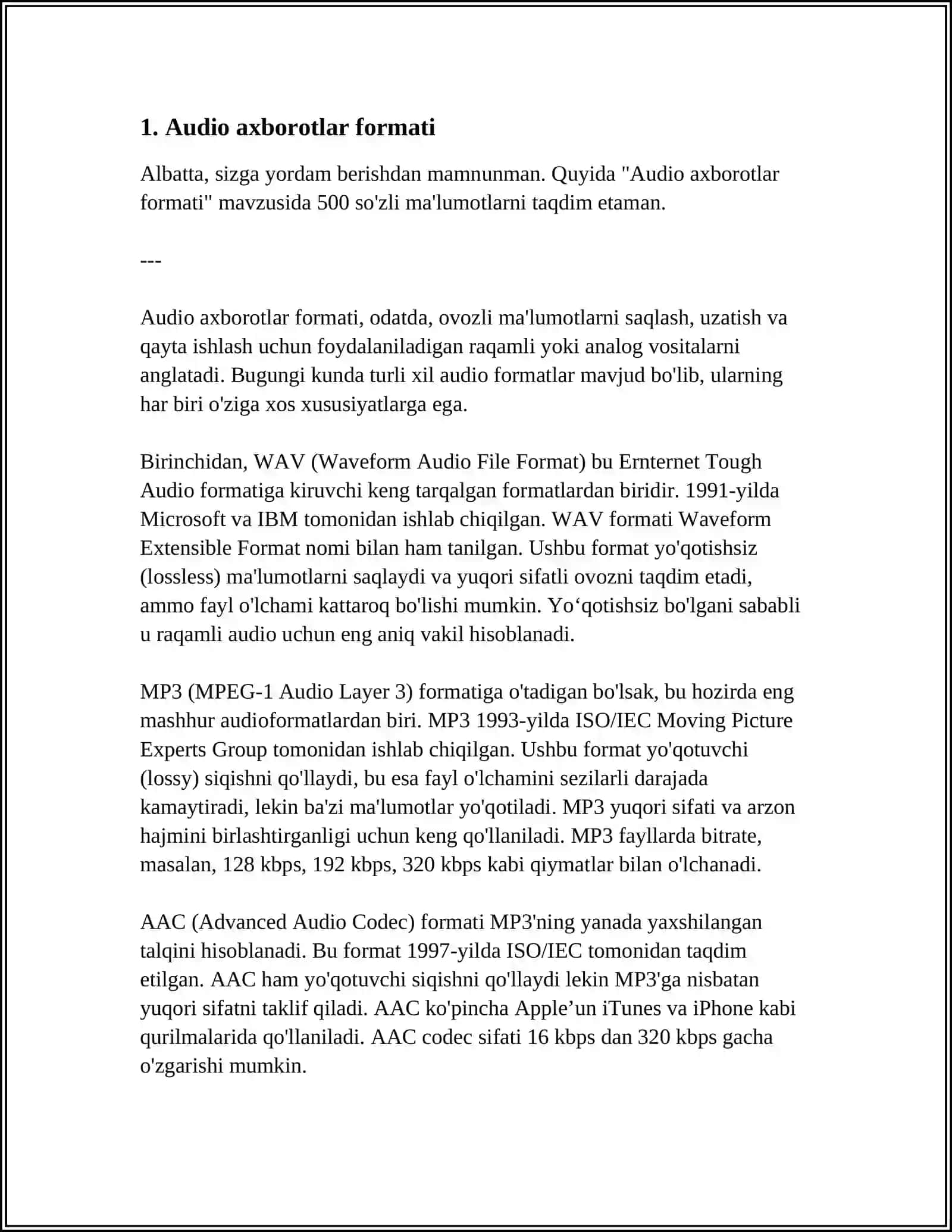AUDIO AXBOROTLAR XUSUSIYATLARI 3