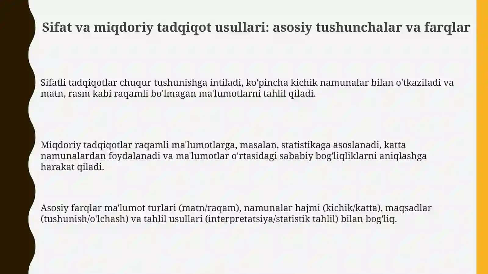 Yozuv tadqiqot usullari: Sifat va miqdoriy metodlar 3