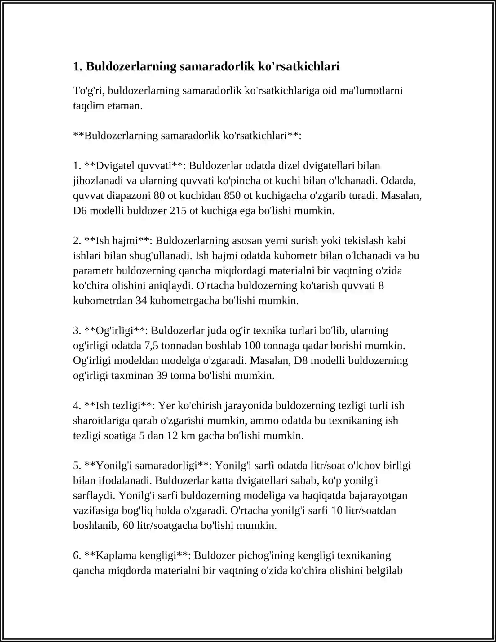 BULDOZERLARNI ISH UNUMDORLIGINI HISOBLASH 3
